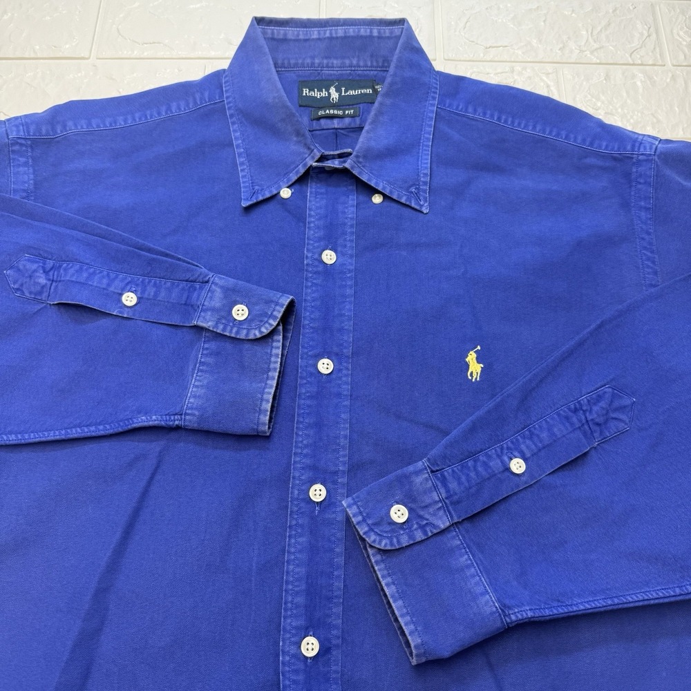Ralph Lauren Blue Classic Fit Button Down Shirt Mens Large Long Sleeve